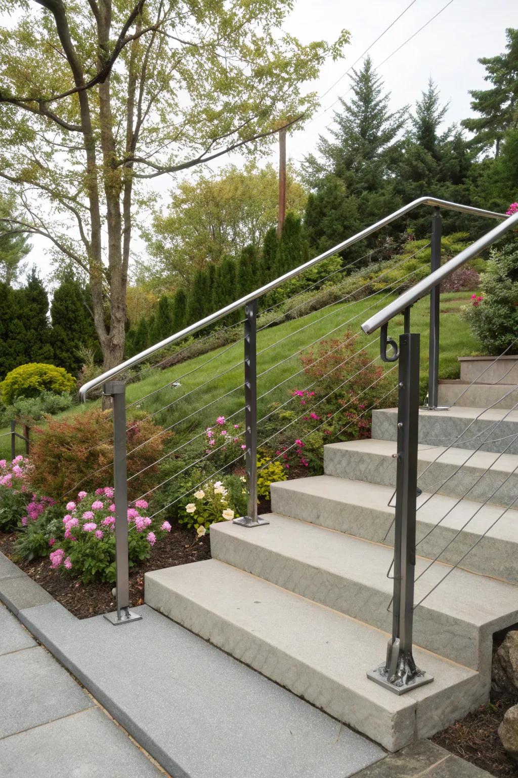 A cable rail system offers safety without compromising the view of the garden.