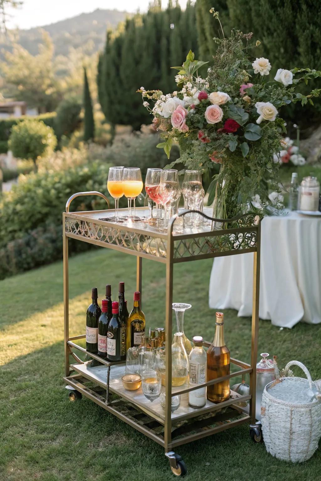 A mobile bar cart, perfect for flexible outdoor entertaining.
