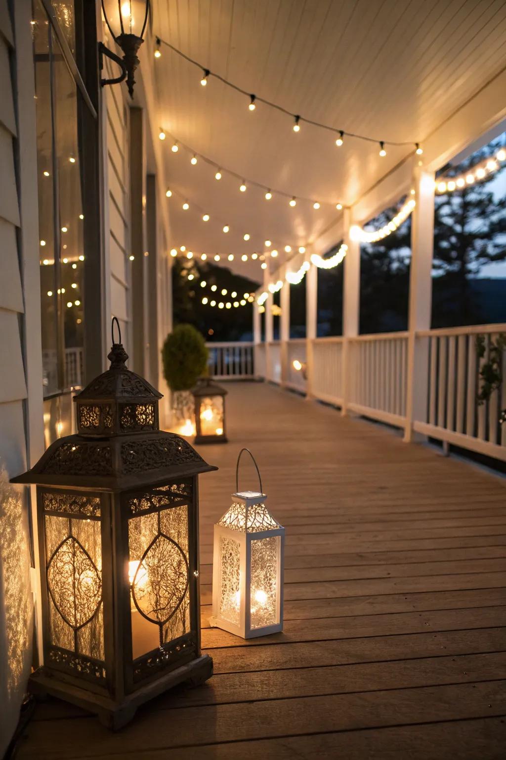 Subtle lighting adding warmth to the veranda.