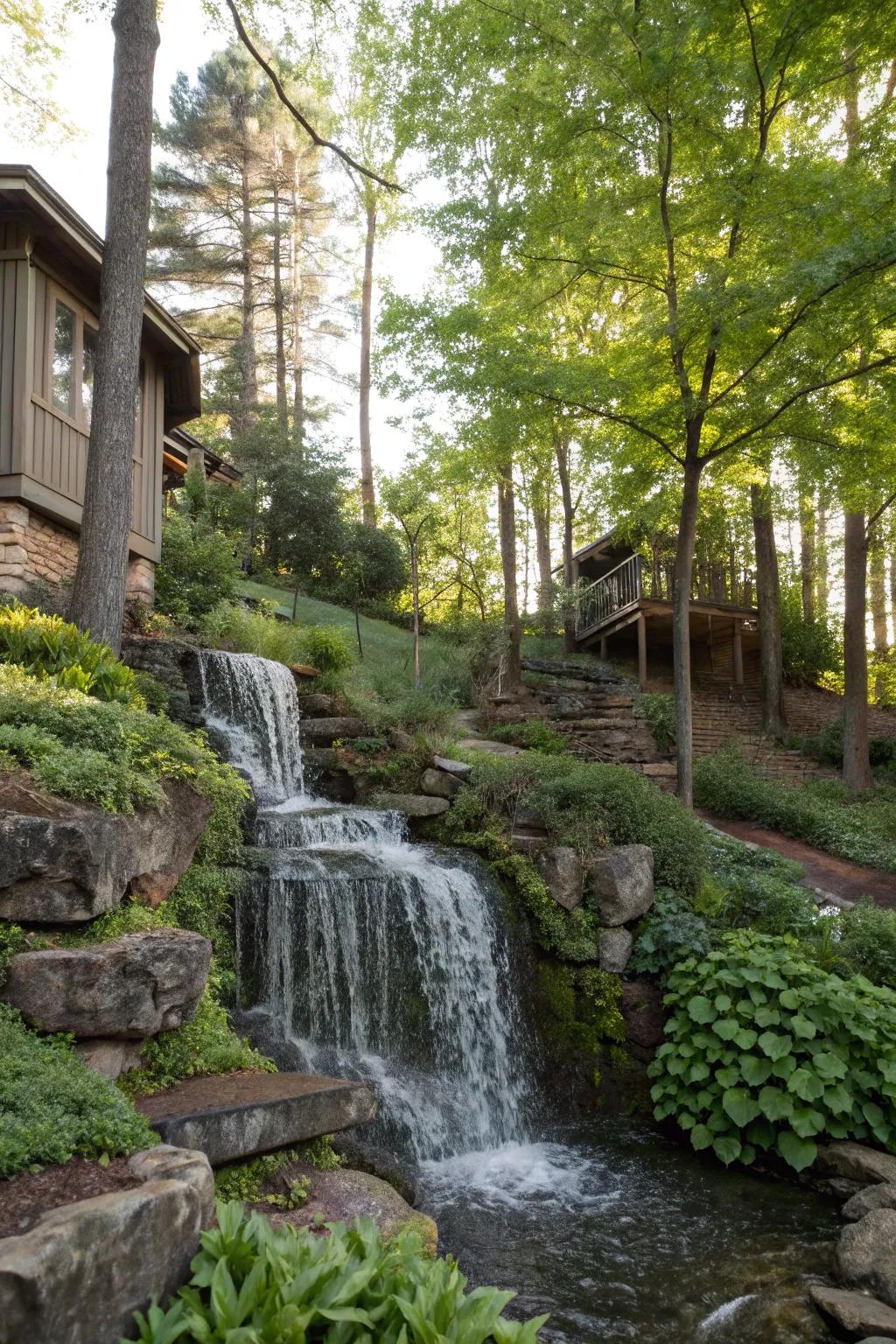 Enhance tranquility with a cascading waterfall.
