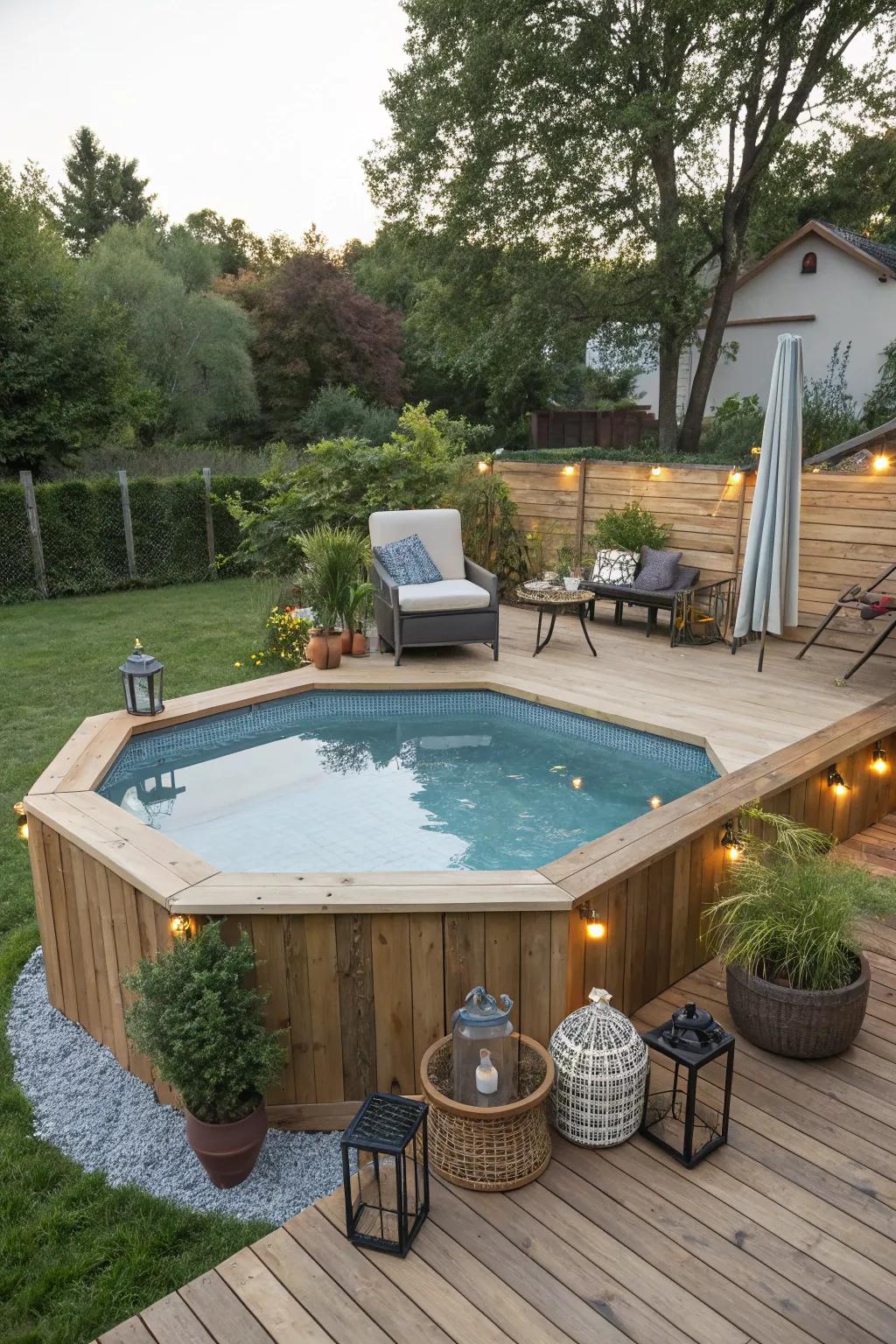 A compact deck creates an intimate space for relaxation.