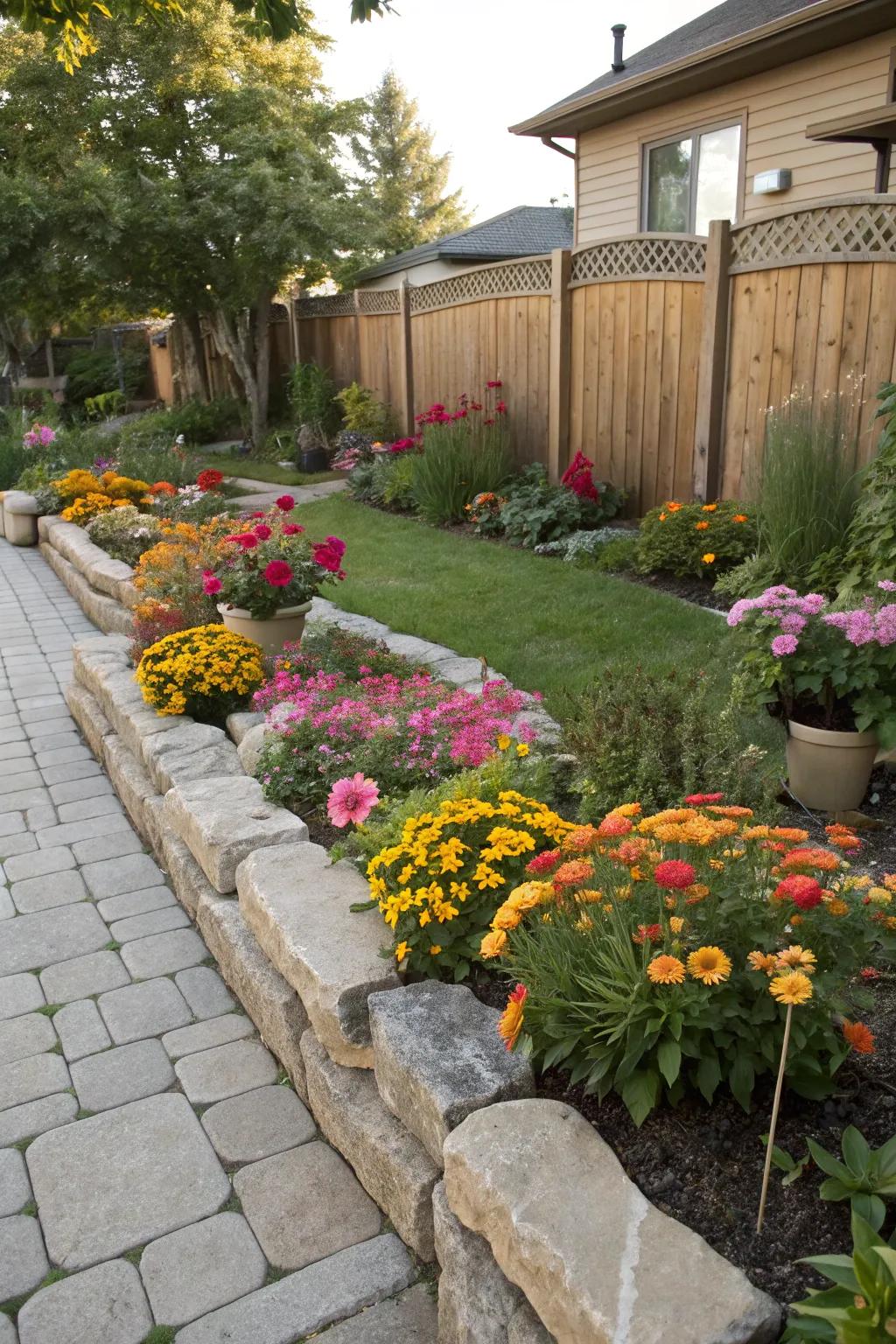 Natural stone borders adding rustic appeal.