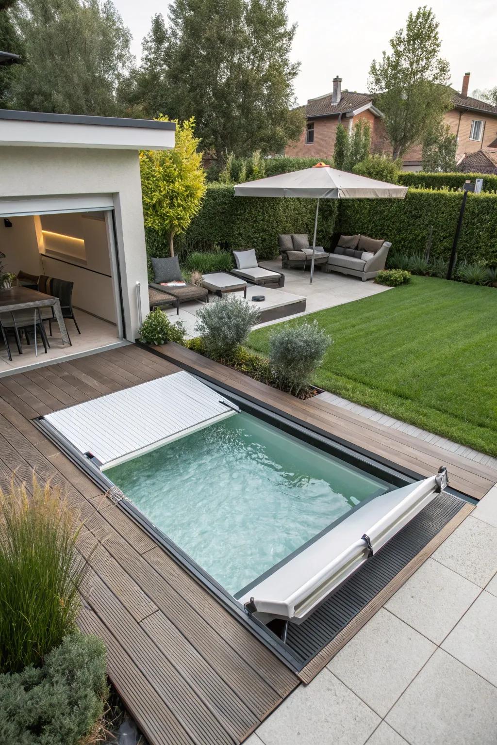 Dual-purpose sliding deck cover for your plunge pool.