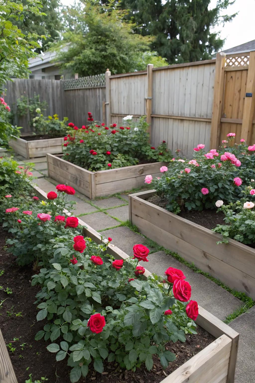 Raised beds offer structured beauty and are perfect for roses.