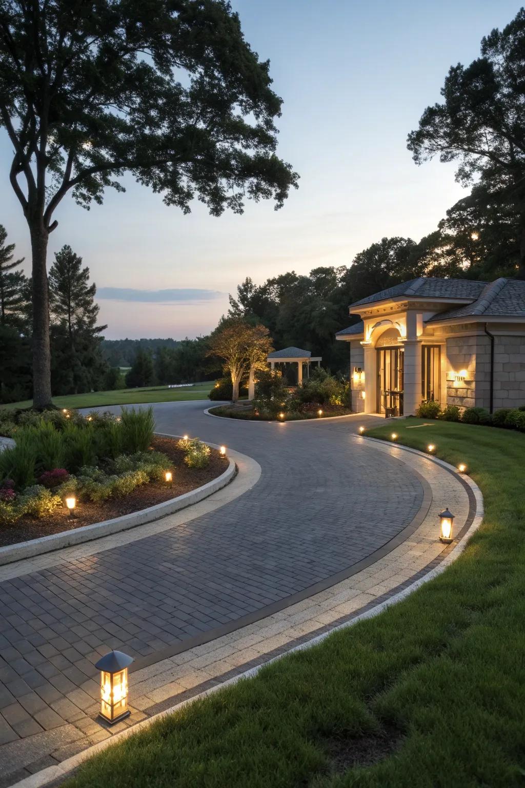 Embedded lighting adds elegance and safety to a driveway.