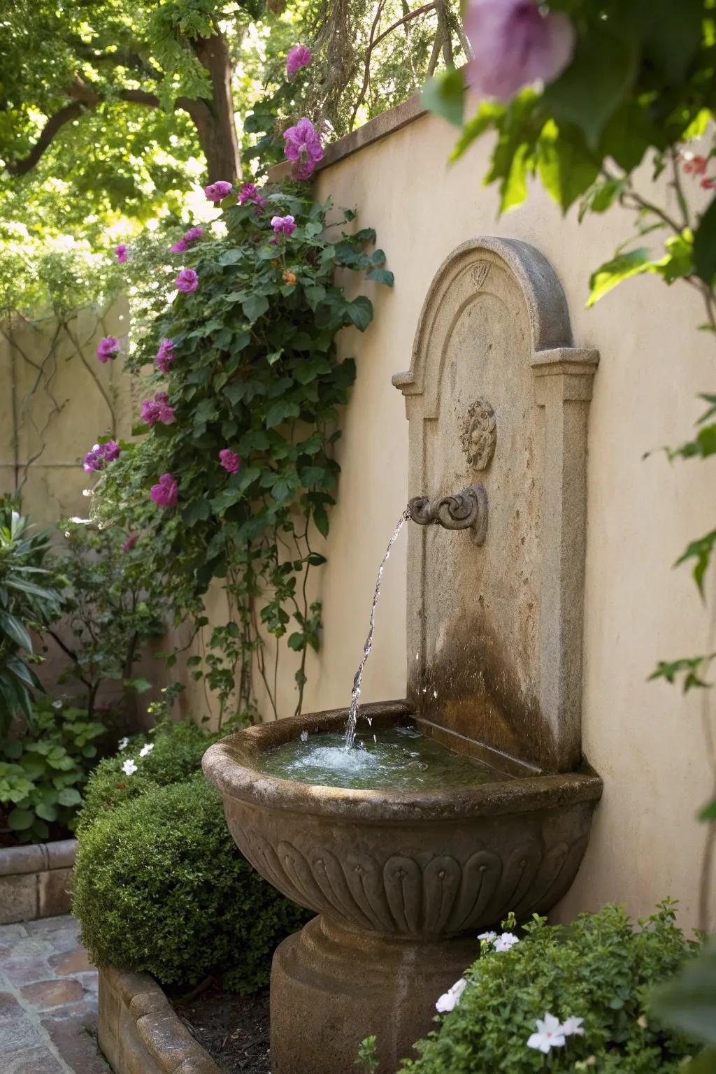 Wall-mounted fountains save space while adding charm.