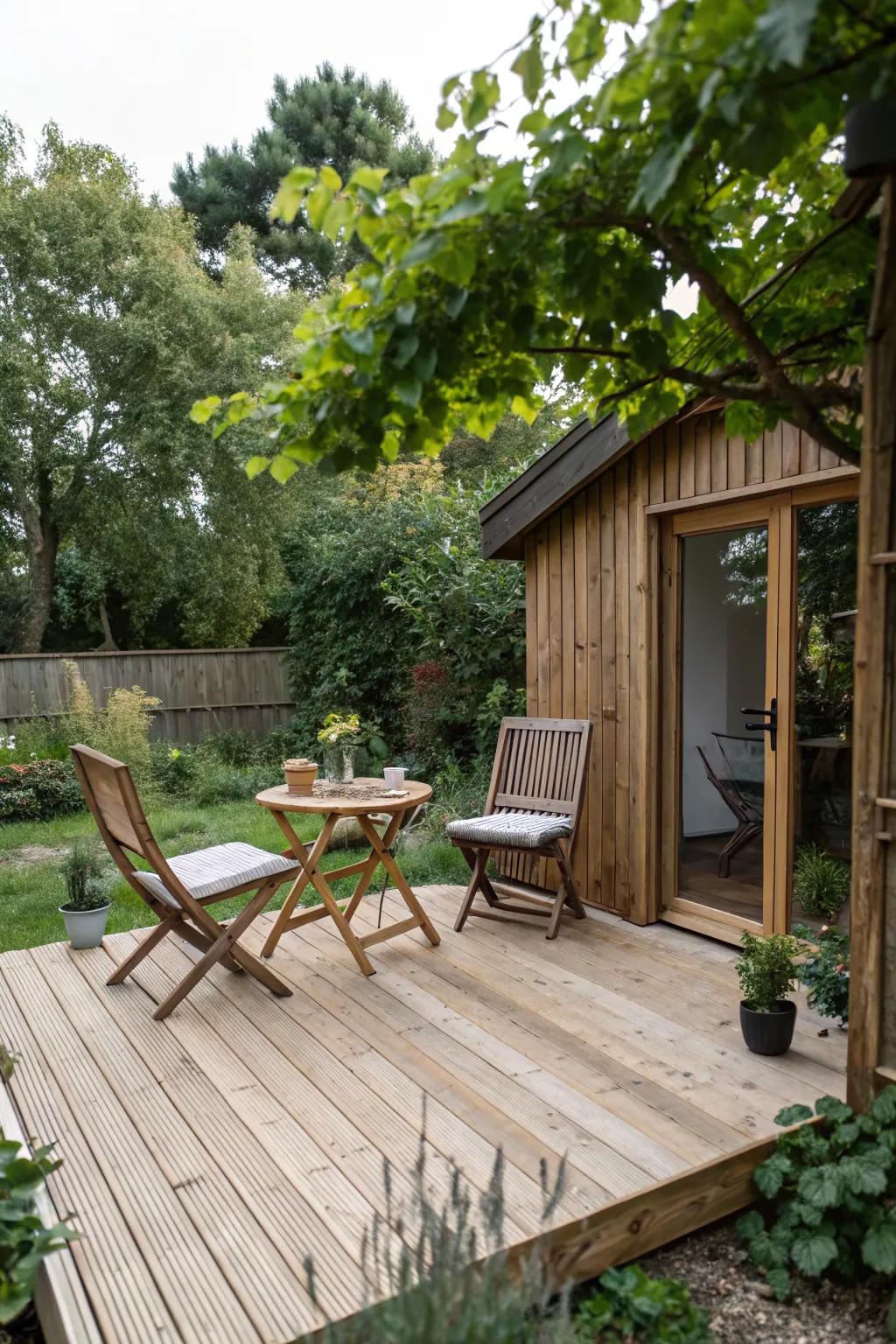 Wooden decking adds warmth and a natural feel.