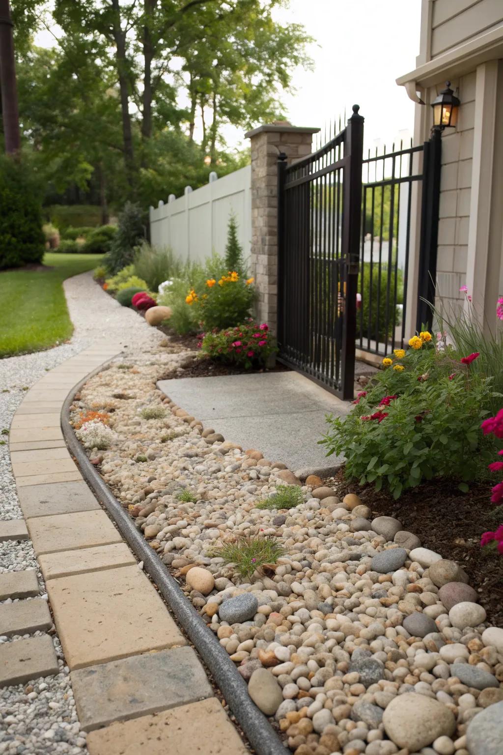 Decorative stones enhance texture and visual interest.