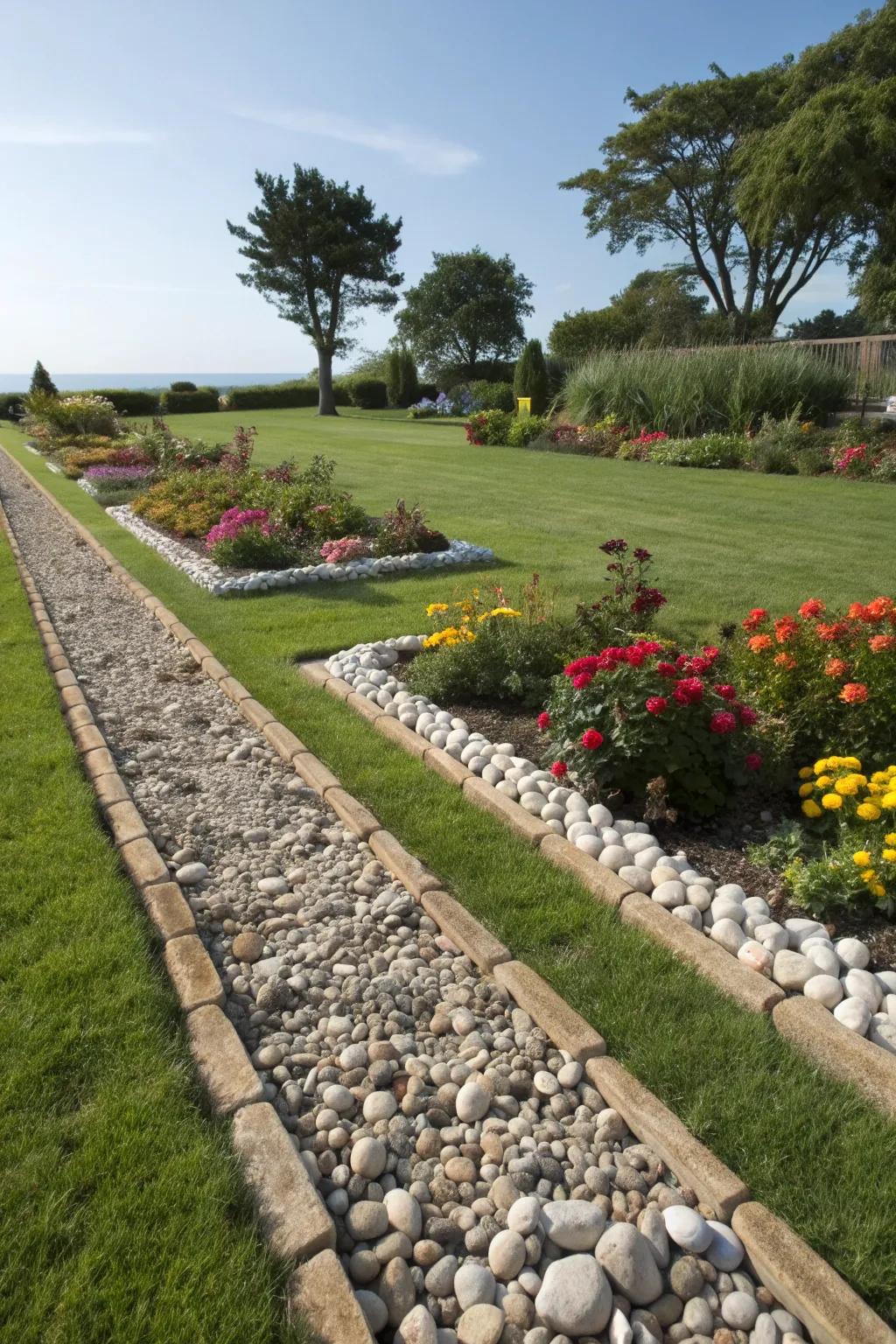 Pebble borders provide structure and style in small gardens.