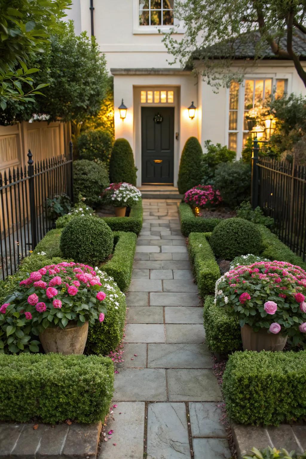 Symmetrical plant arrangements create a balanced and formal look.