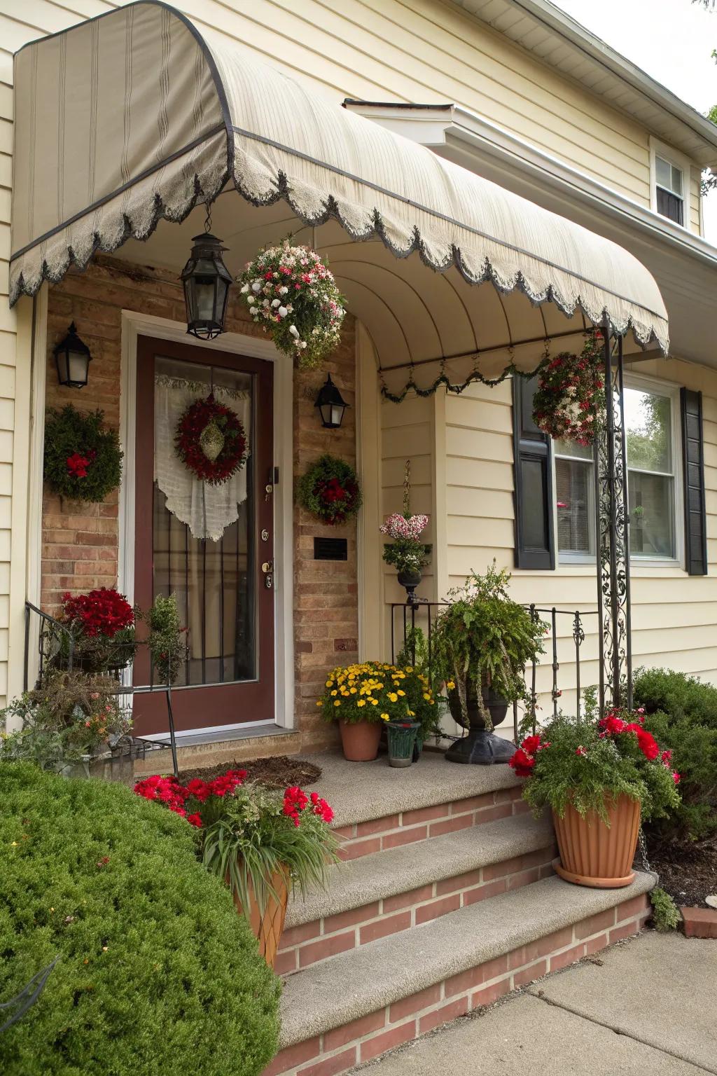 Decorative elements personalize this front porch awning.