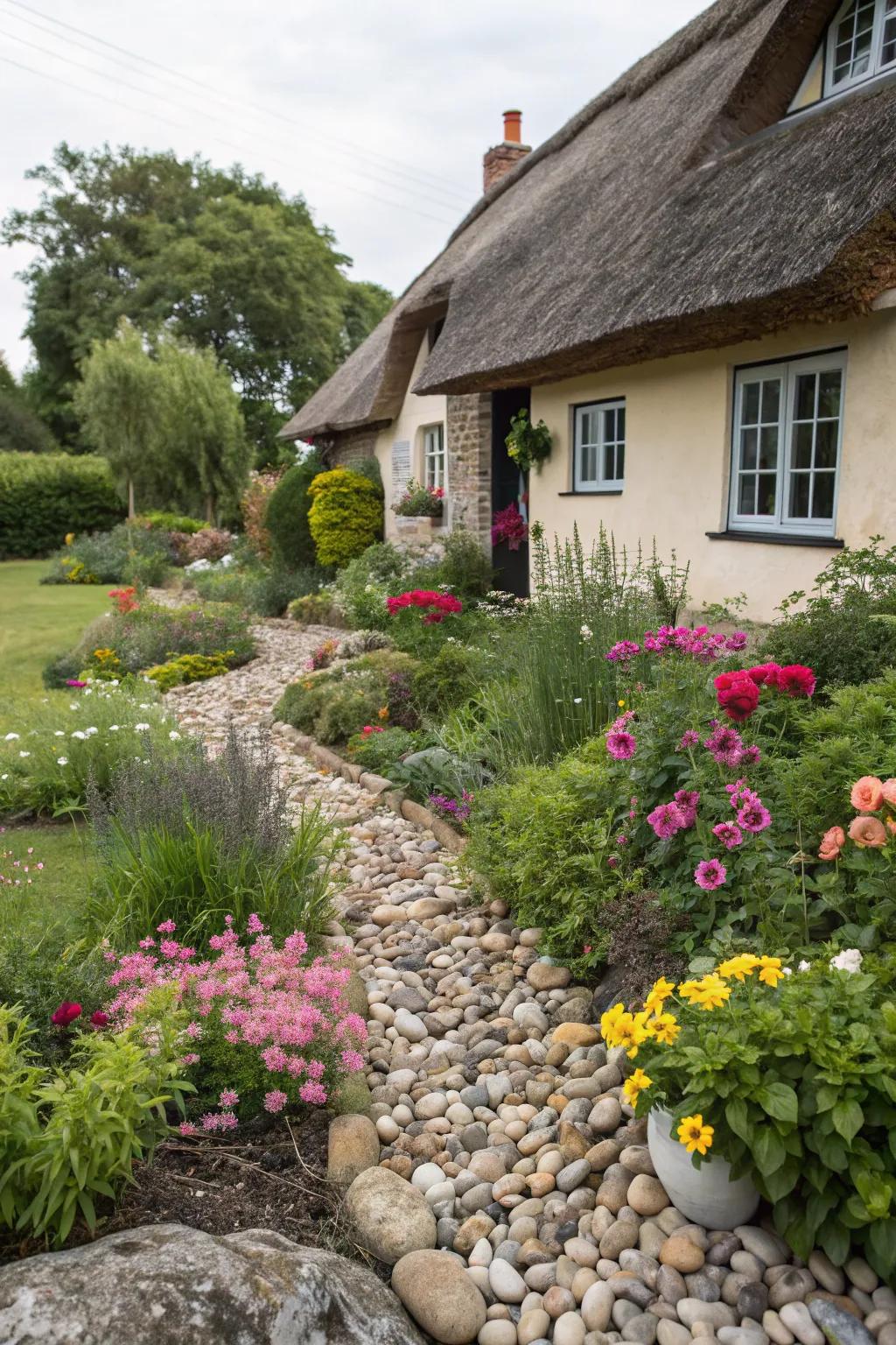 Natural stones add texture and structure to this charming cottage garden.
