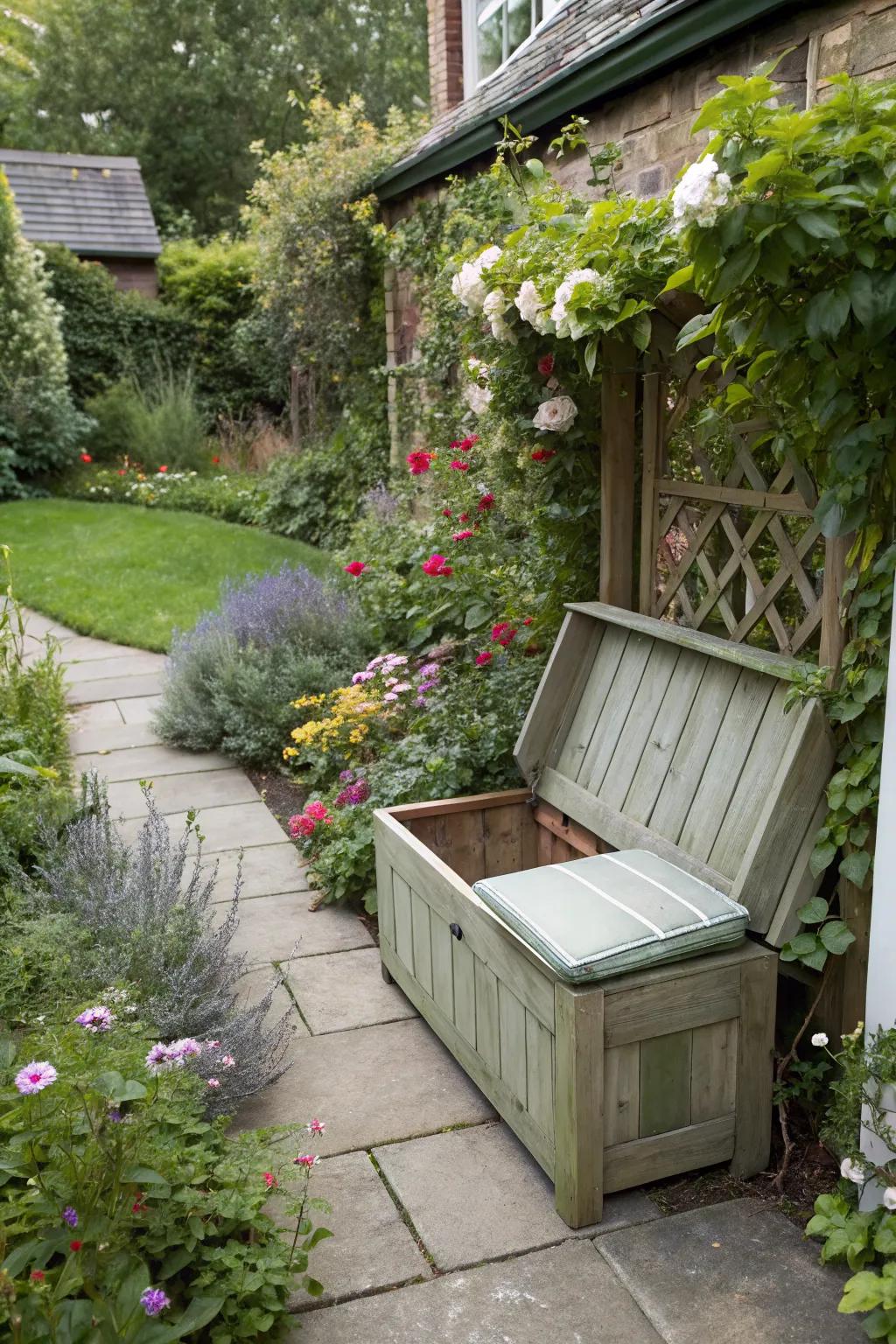Practical garden bench with discreet storage compartments.