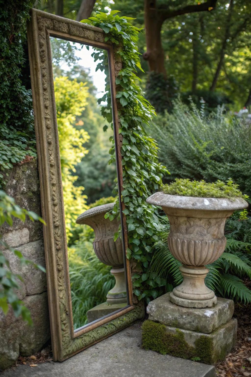 Mirrors can create the illusion of more space in your garden.