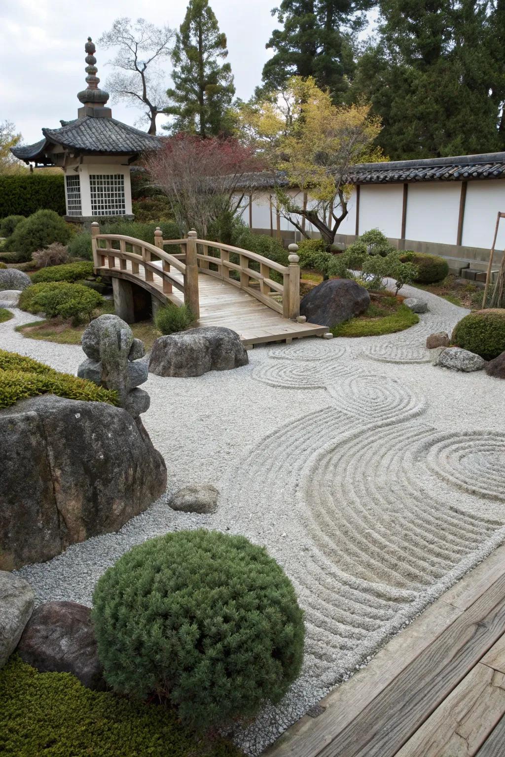 Raked gravel adds texture and a meditative element to your garden.