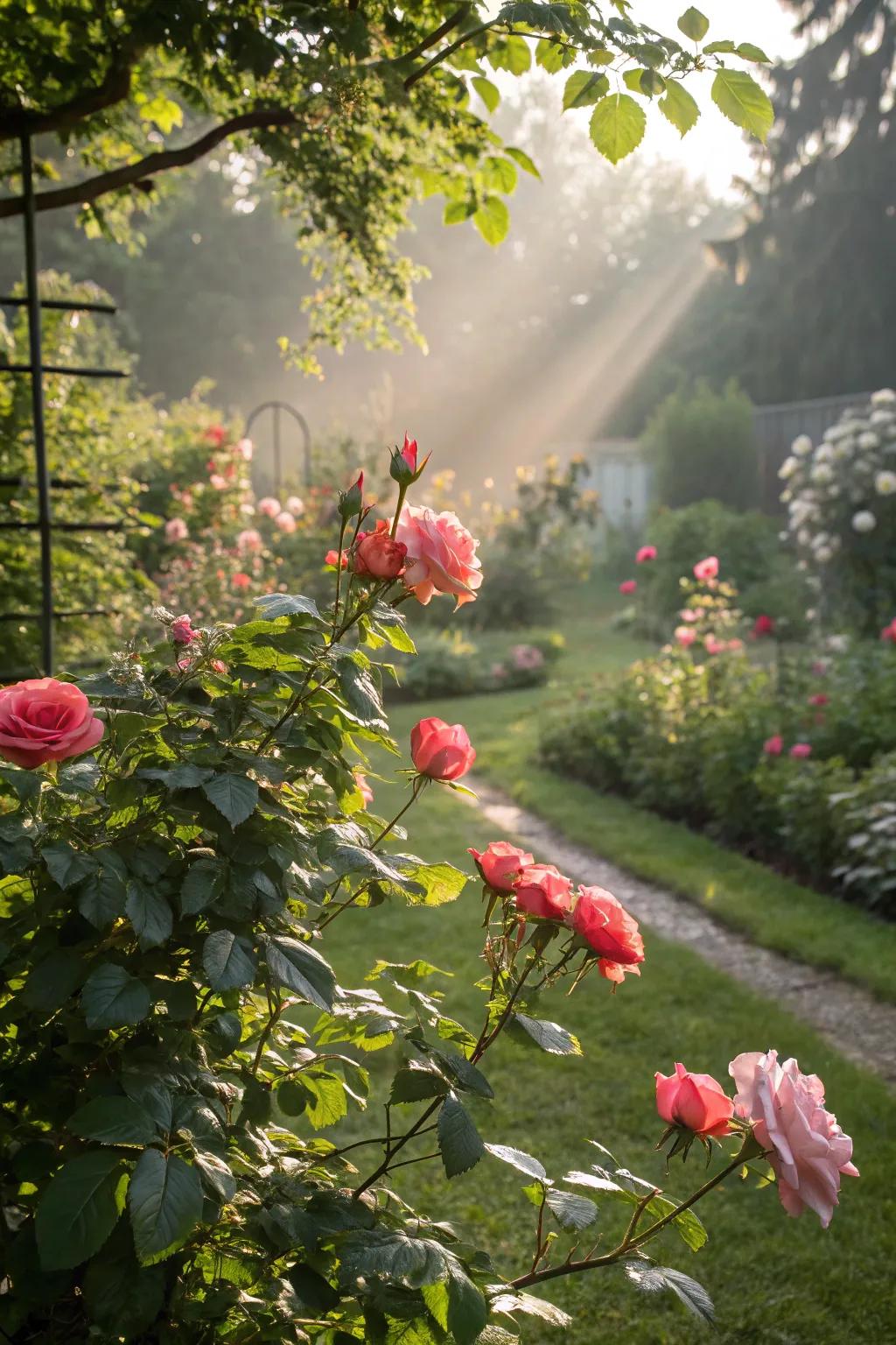Blooming roses as a living tribute.