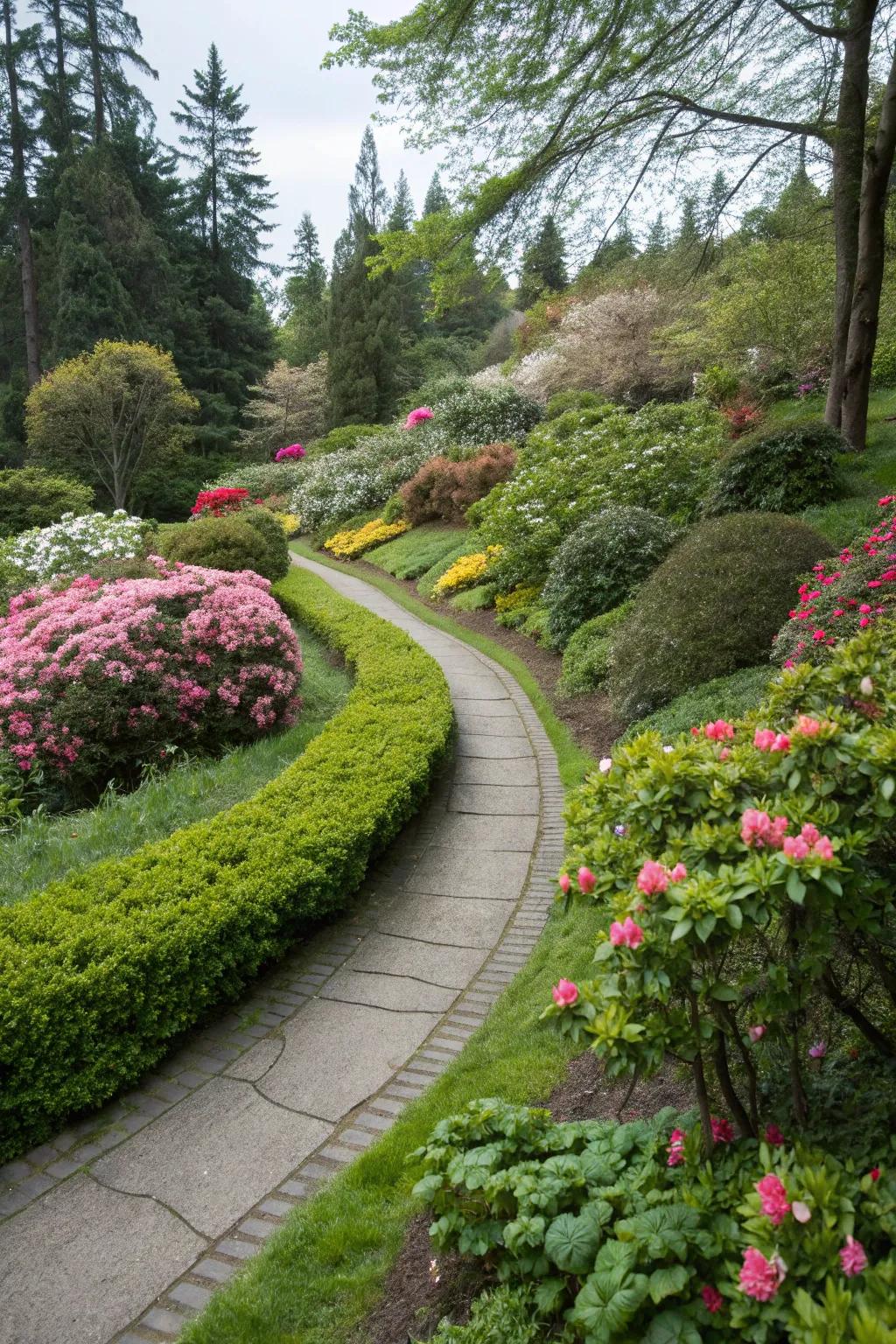 A graceful curved path adding intrigue to a garden.