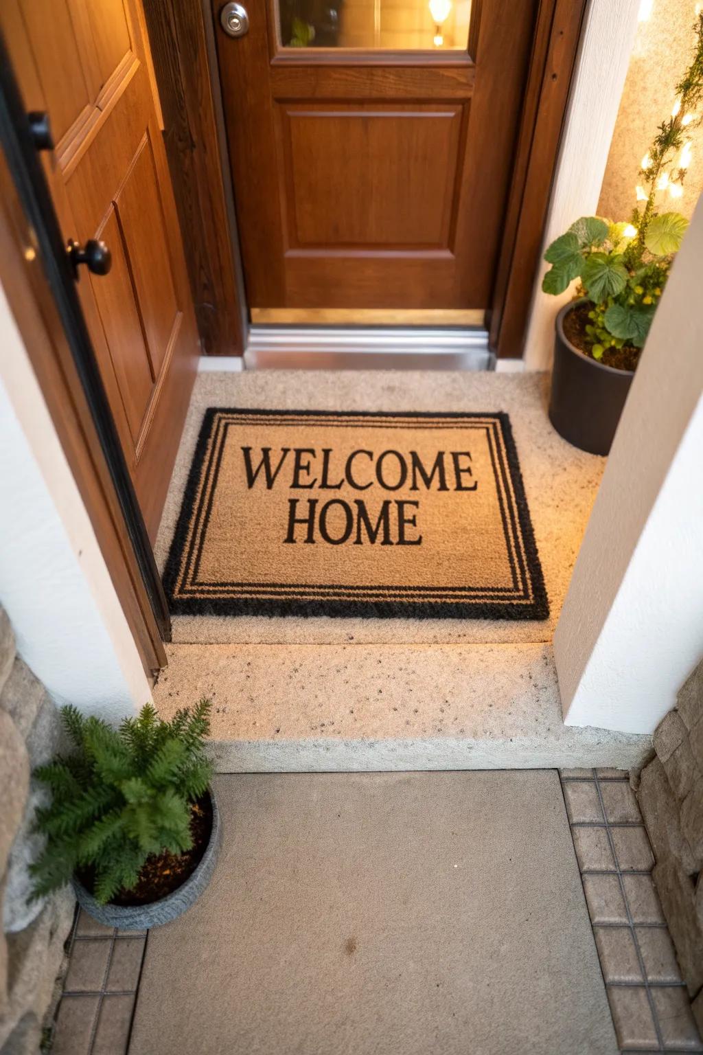 A personalized doormat adds a warm welcome to your entryway.