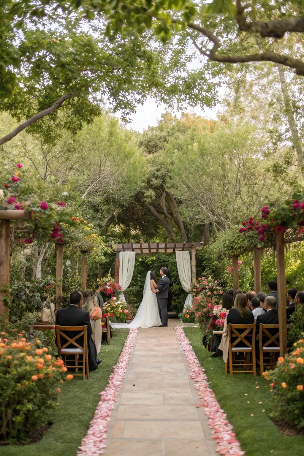 A garden setting for an intimate wedding.
