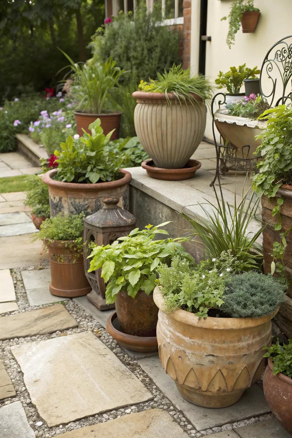 Potted plants offer flexibility and versatility in small spaces.