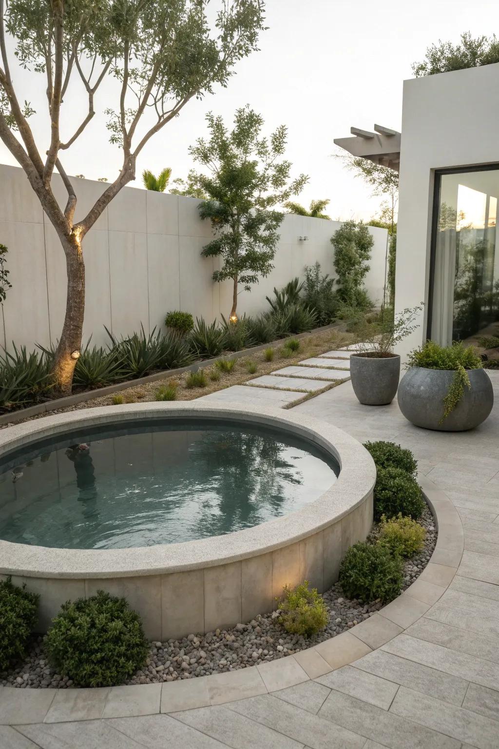 Concrete finishes offer sleek, modern appeal.