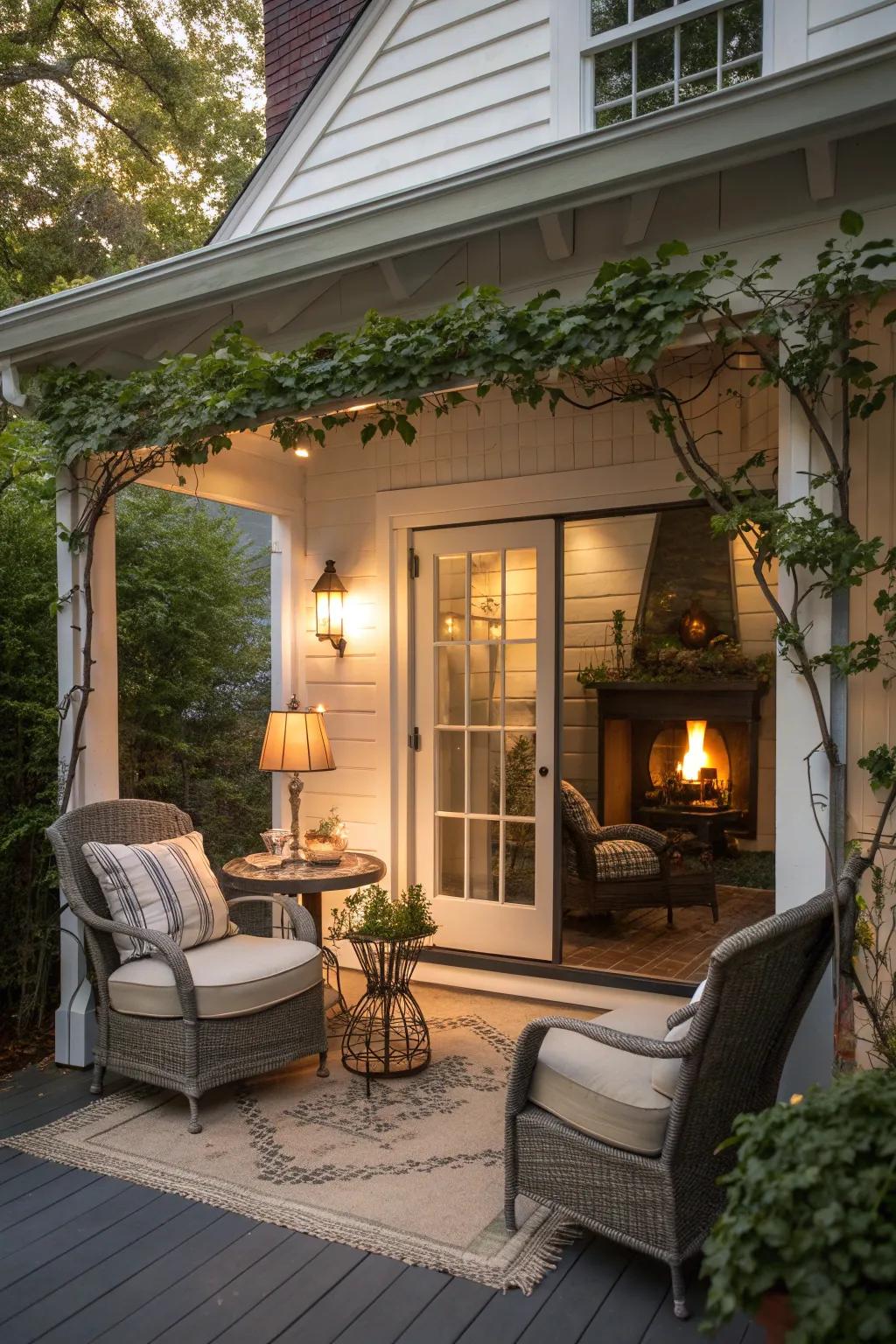 A corner fireplace adds warmth without taking up too much space.