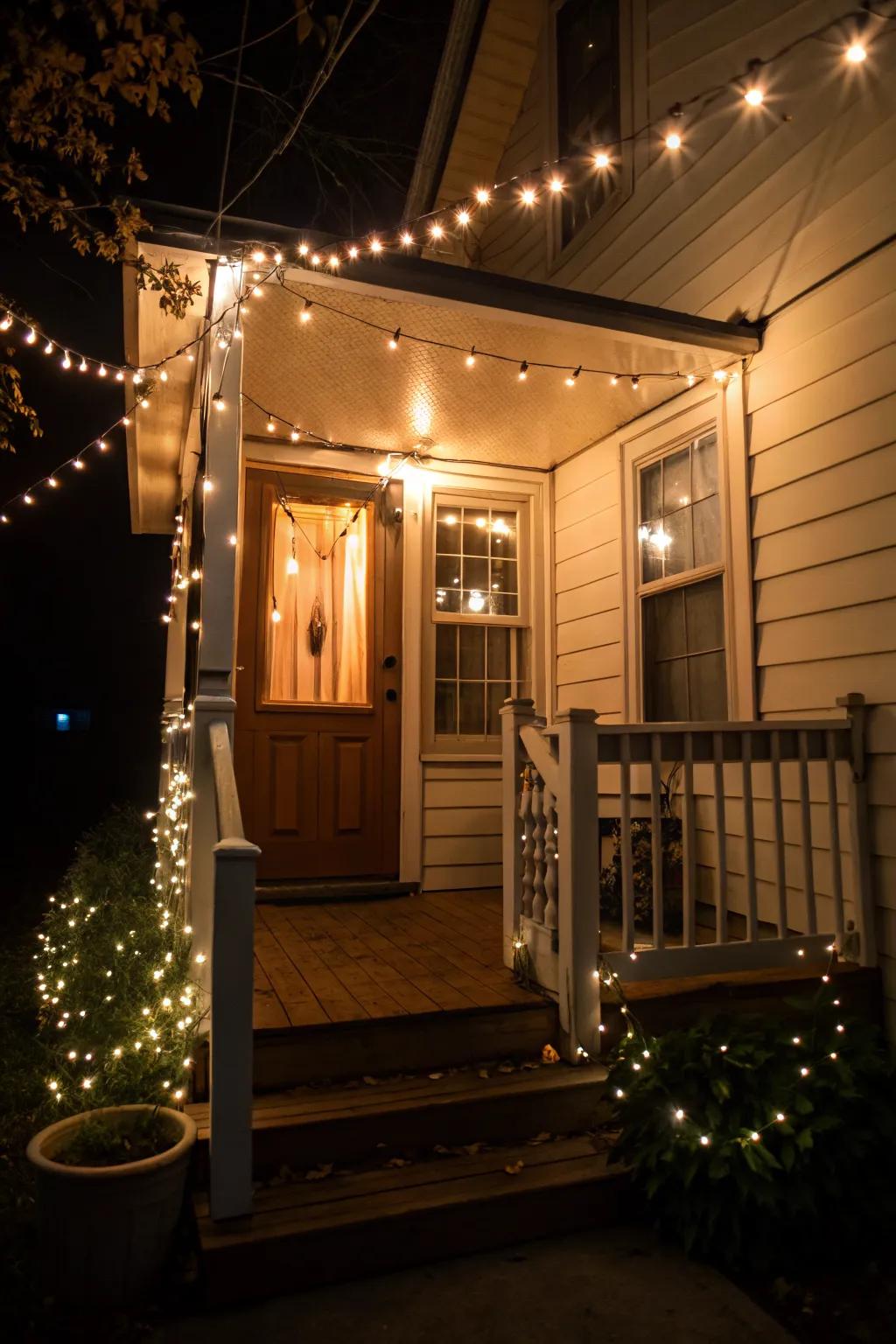 String lights add warmth and charm to your porch at night.