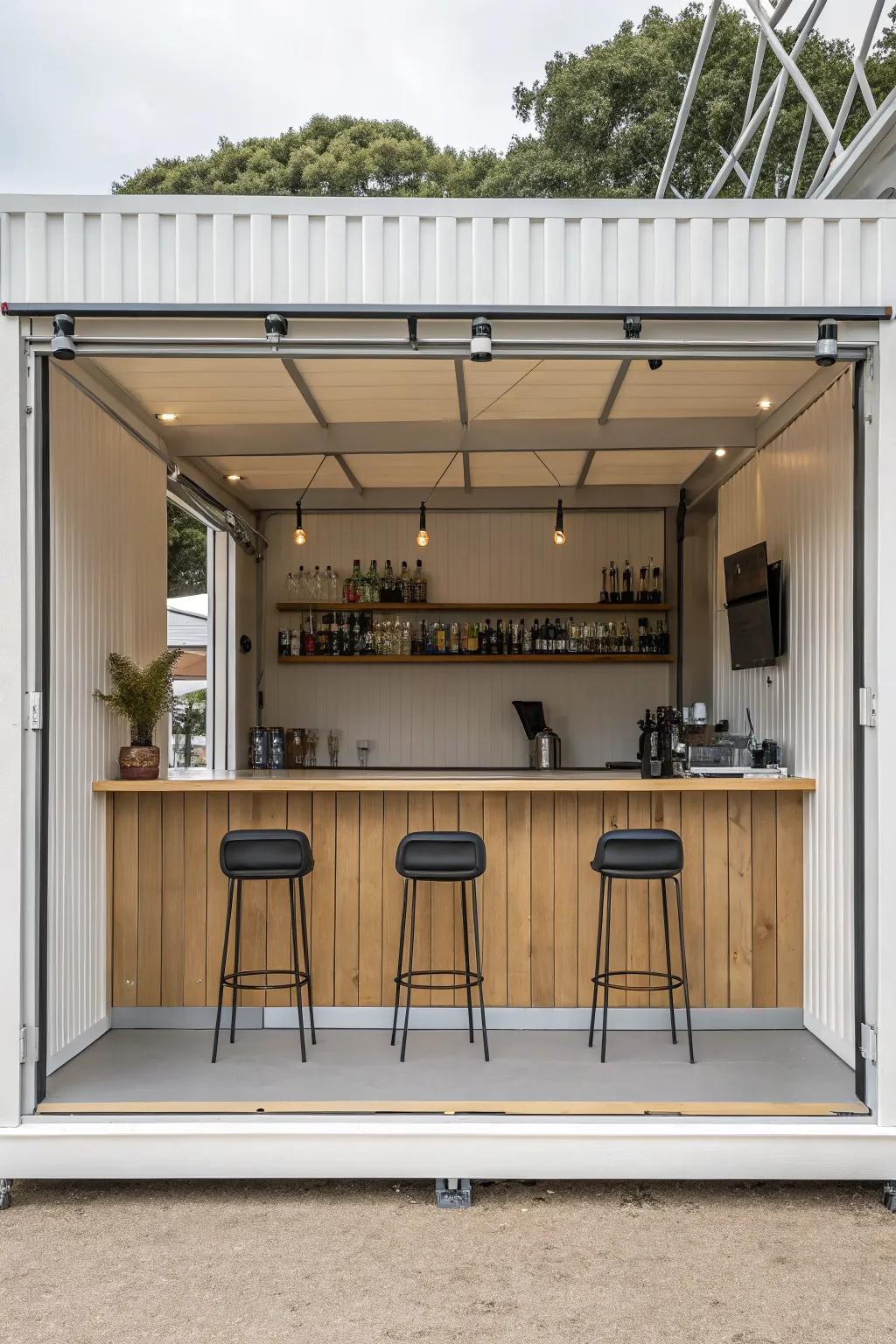 A minimalist shed bar can be an elegant and serene escape.