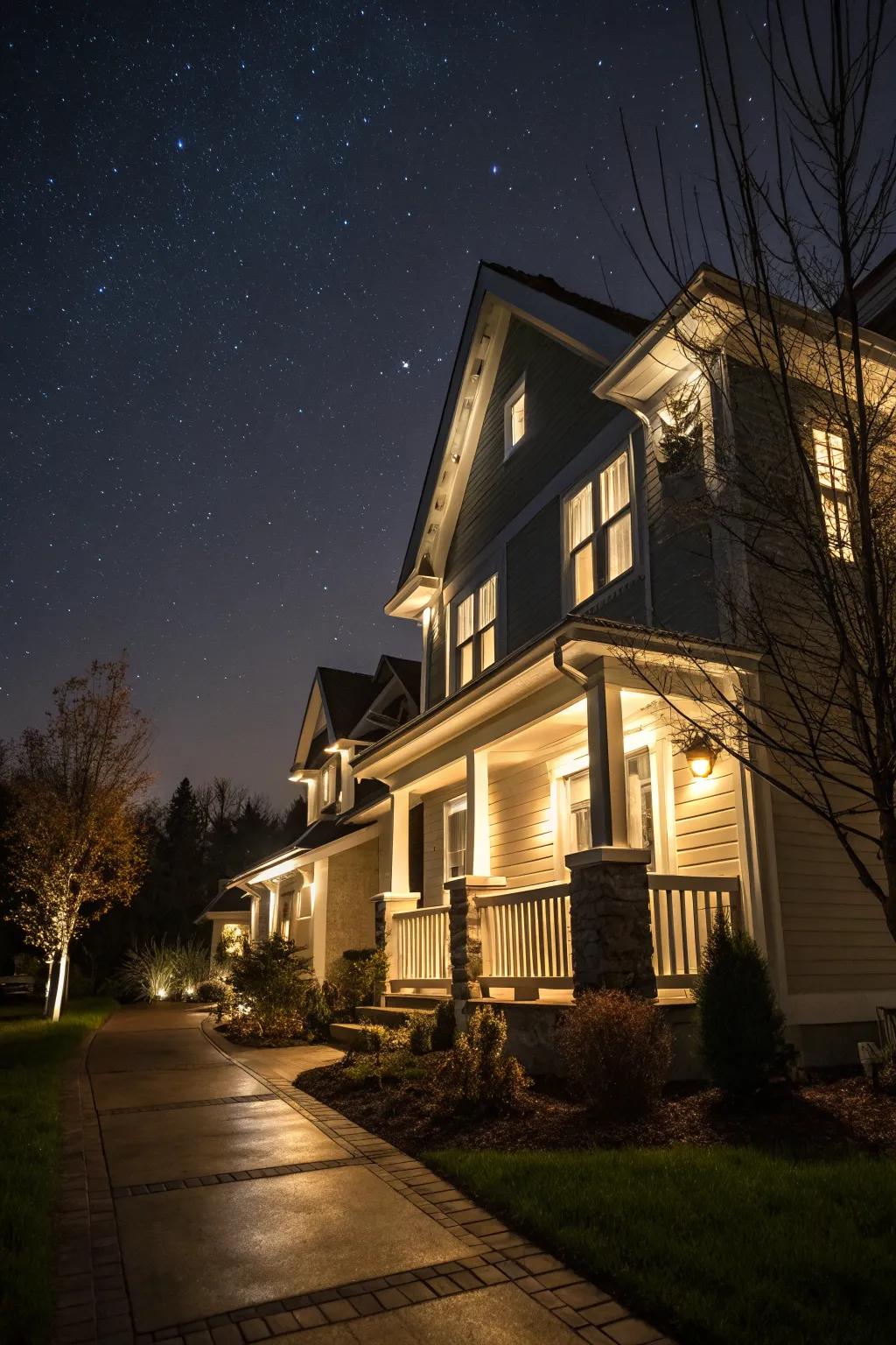 Highlight your home's architecture with well-placed solar lighting.