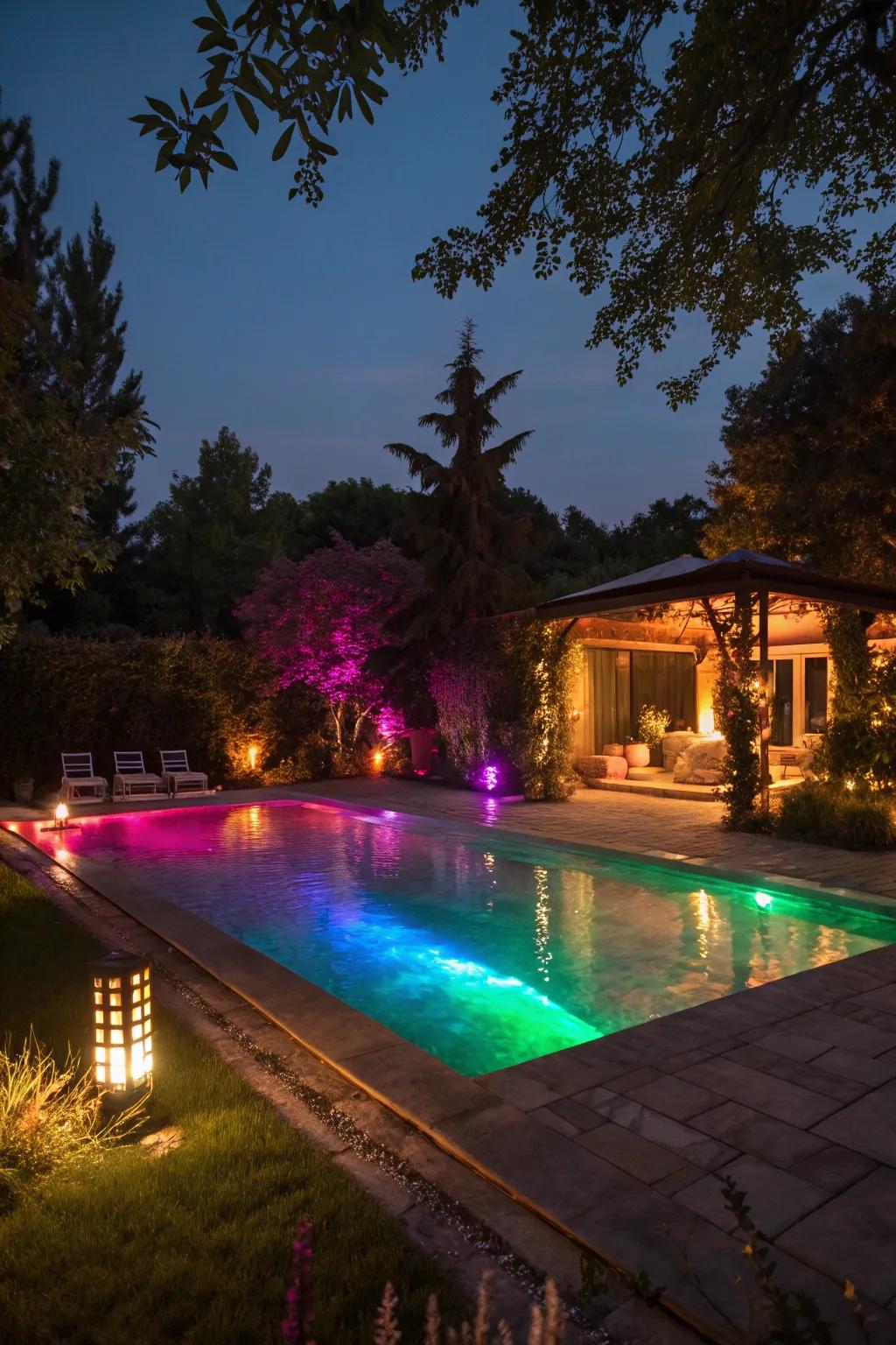 Color-changing solar lights for a vibrant poolside