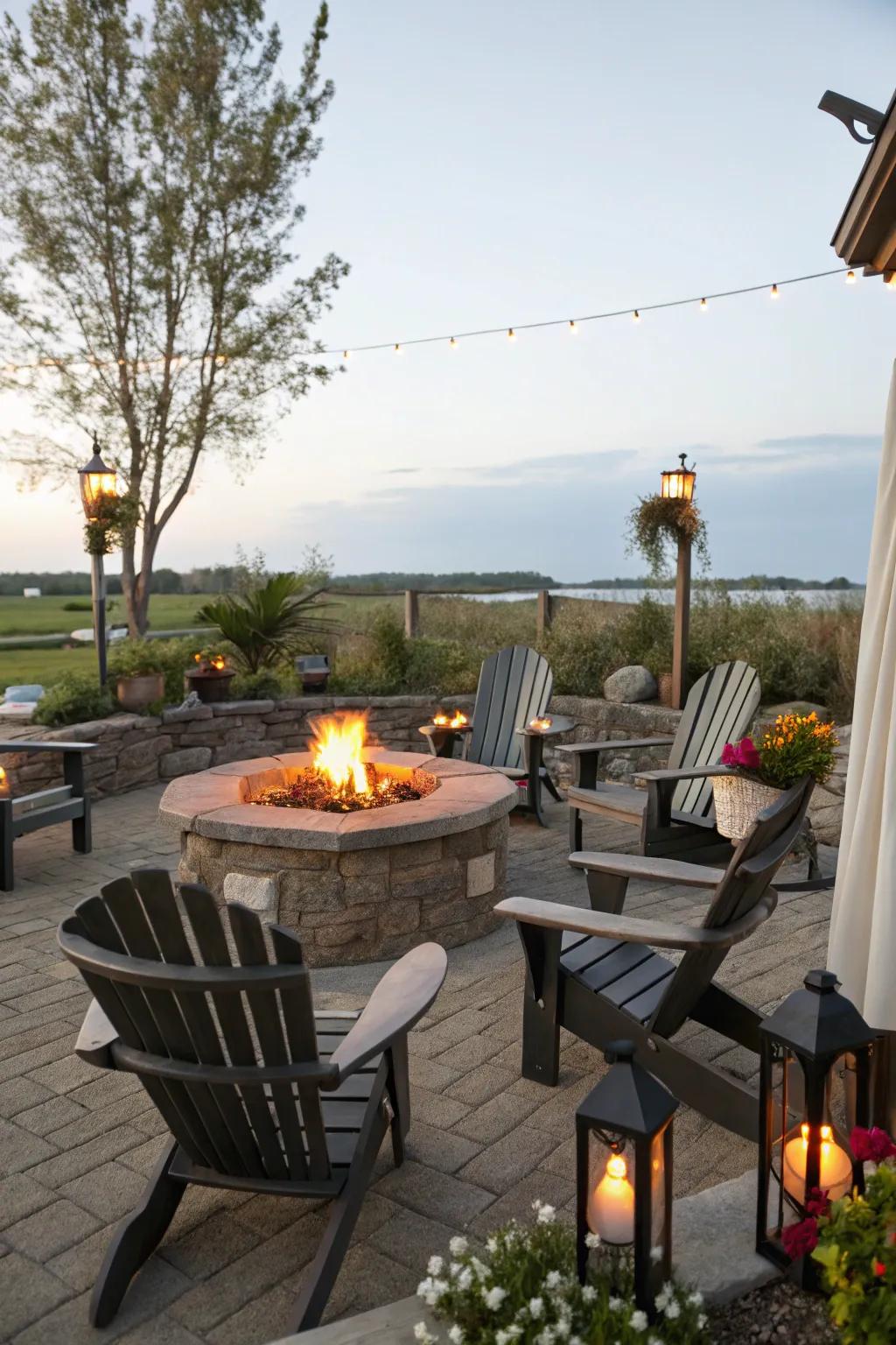 A cozy outdoor seating area ideal for evening gatherings.