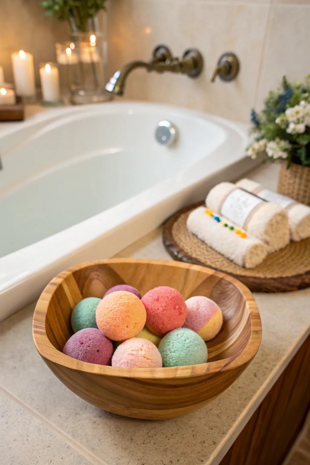 A selection of colorful bath bombs ready to transform bath time into a luxurious experience.