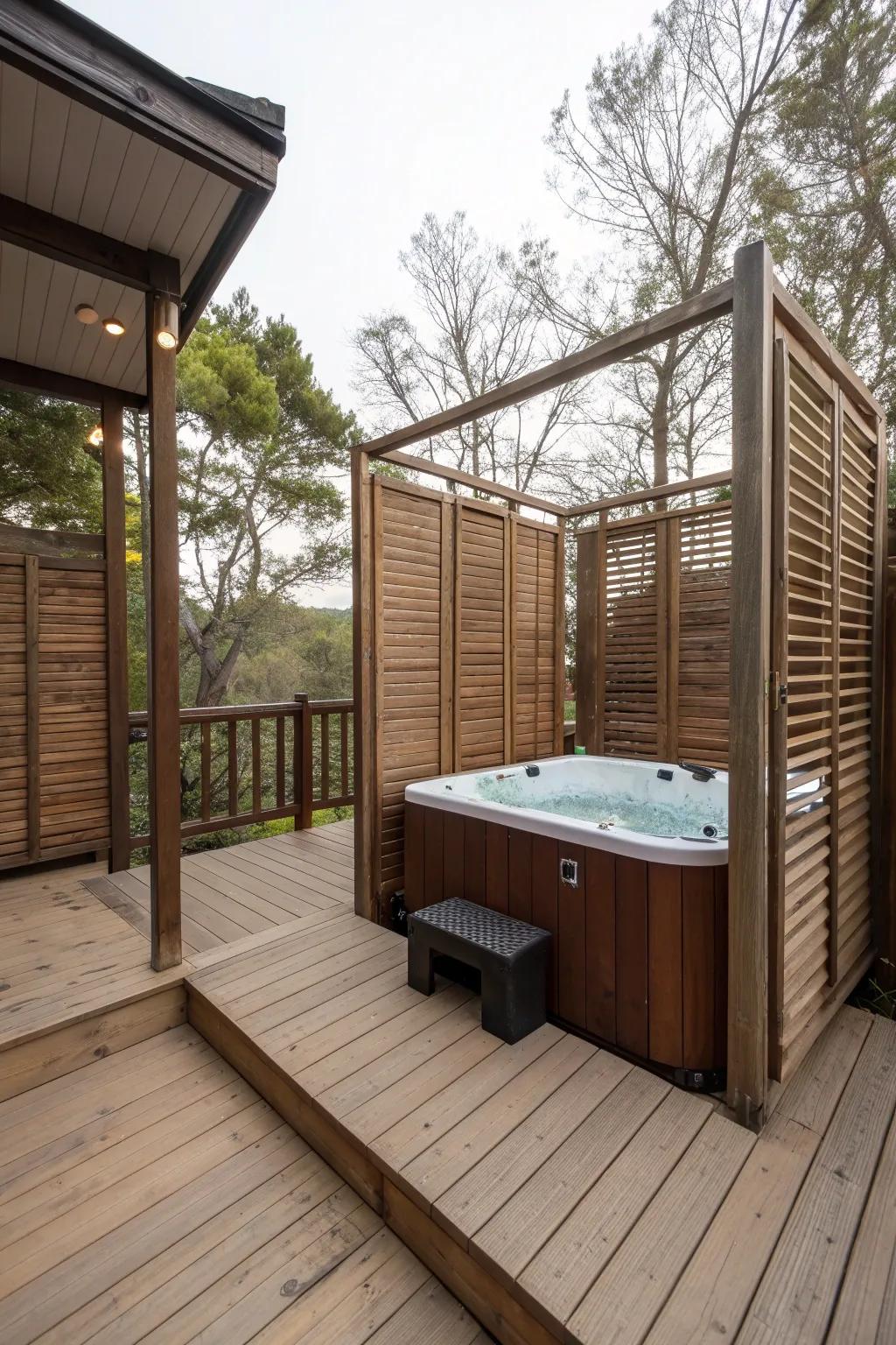 Decking and privacy screens offer seclusion and style.