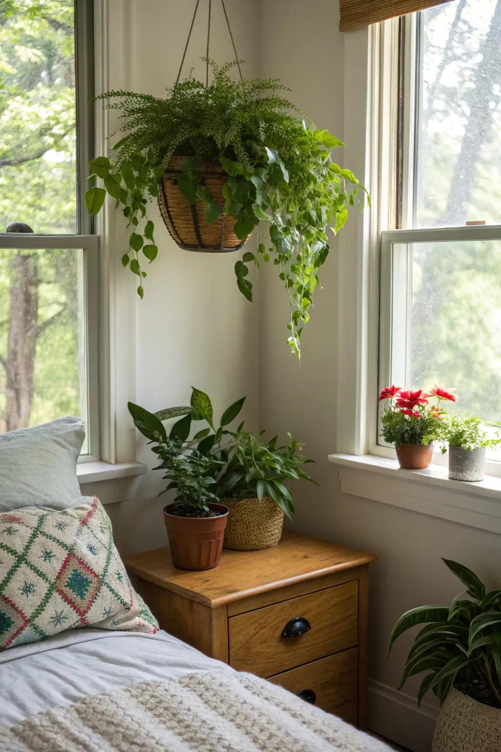 Greenery brings vitality and a natural touch to your bedroom.