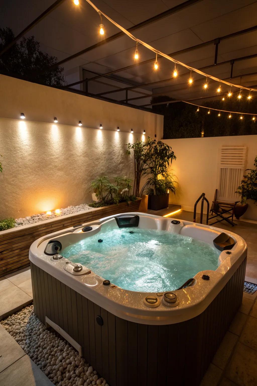 Lighting can draw attention to relaxing features.
