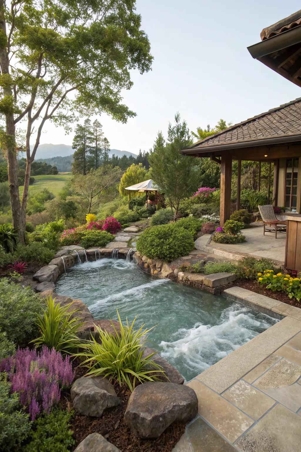 Integrating greenery brings a touch of nature to your spa spillover.