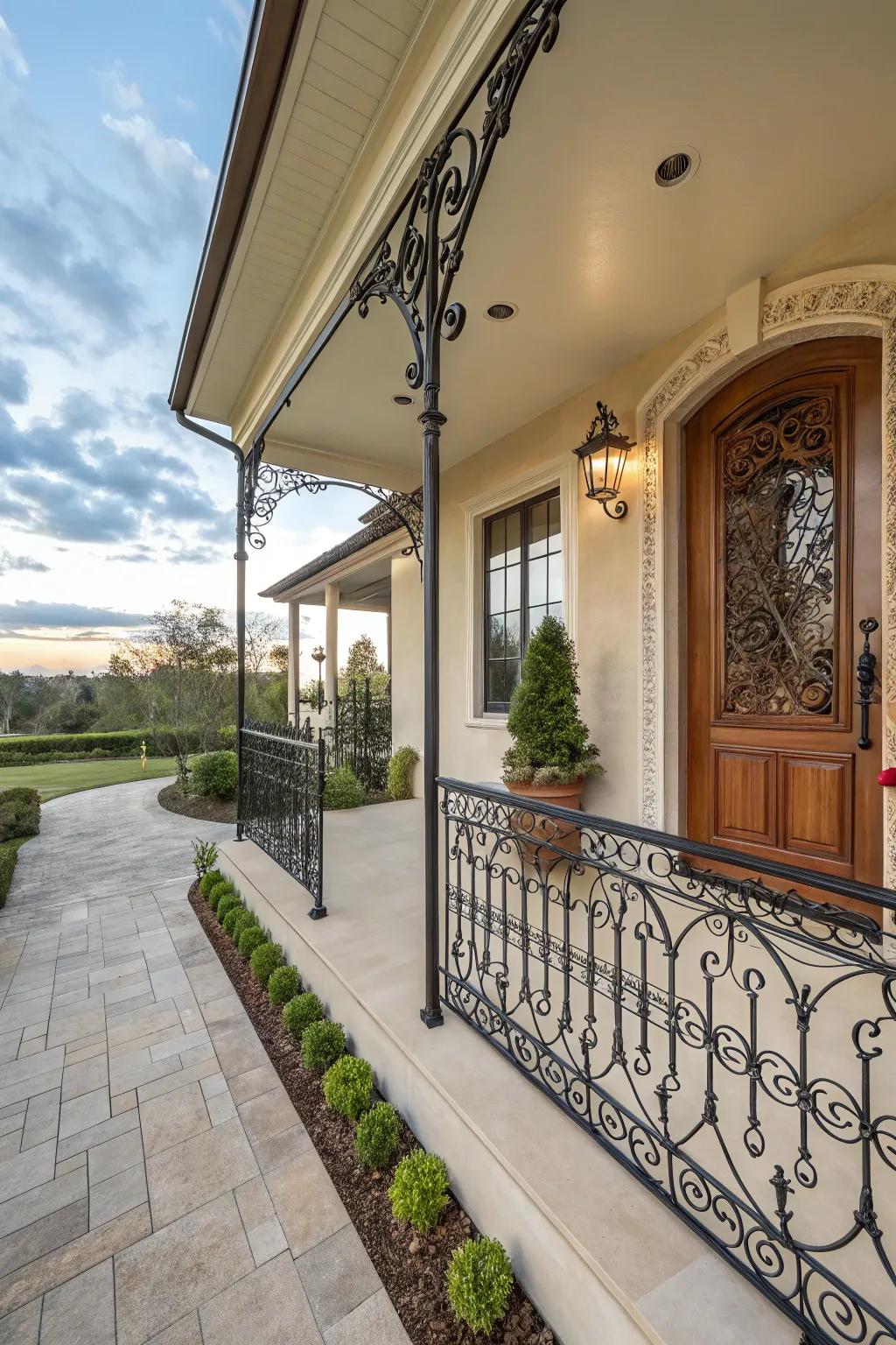 Wrought iron details add elegance and security to your porch.
