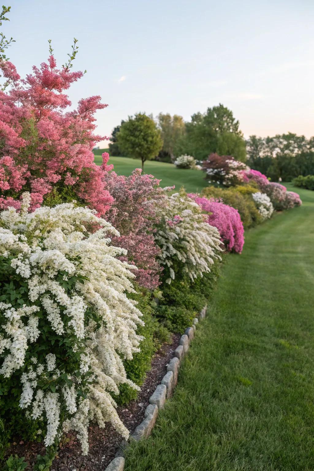 A harmonious blend of spirea varieties for a colorful display.
