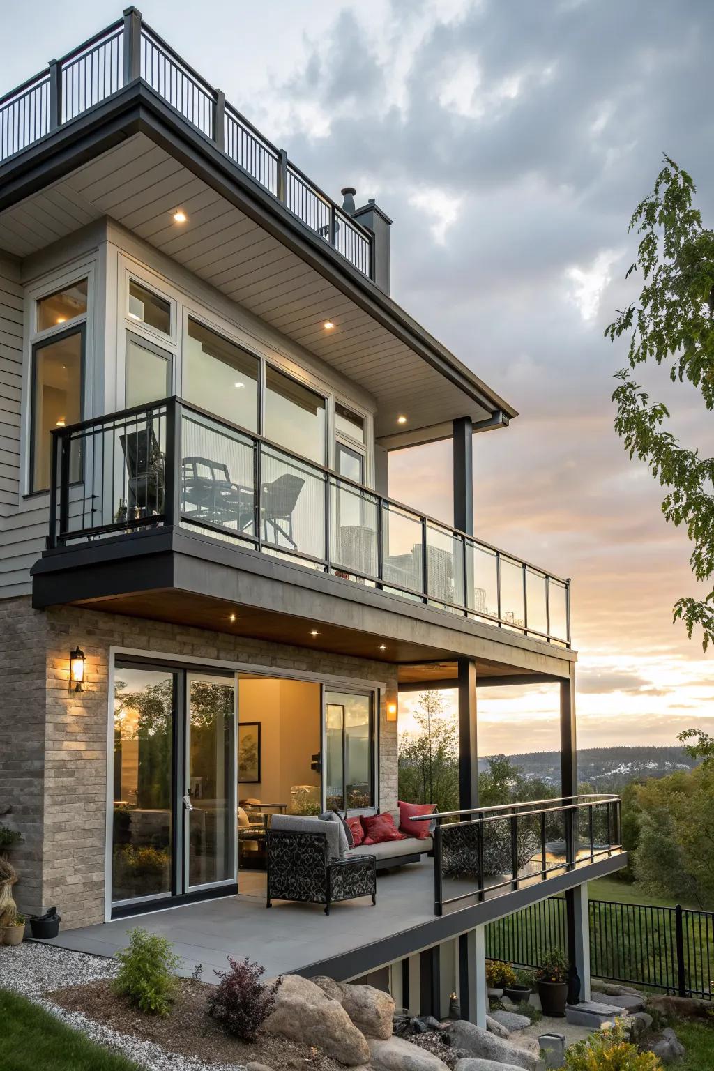 A balcony can add both visual interest and outdoor living space.