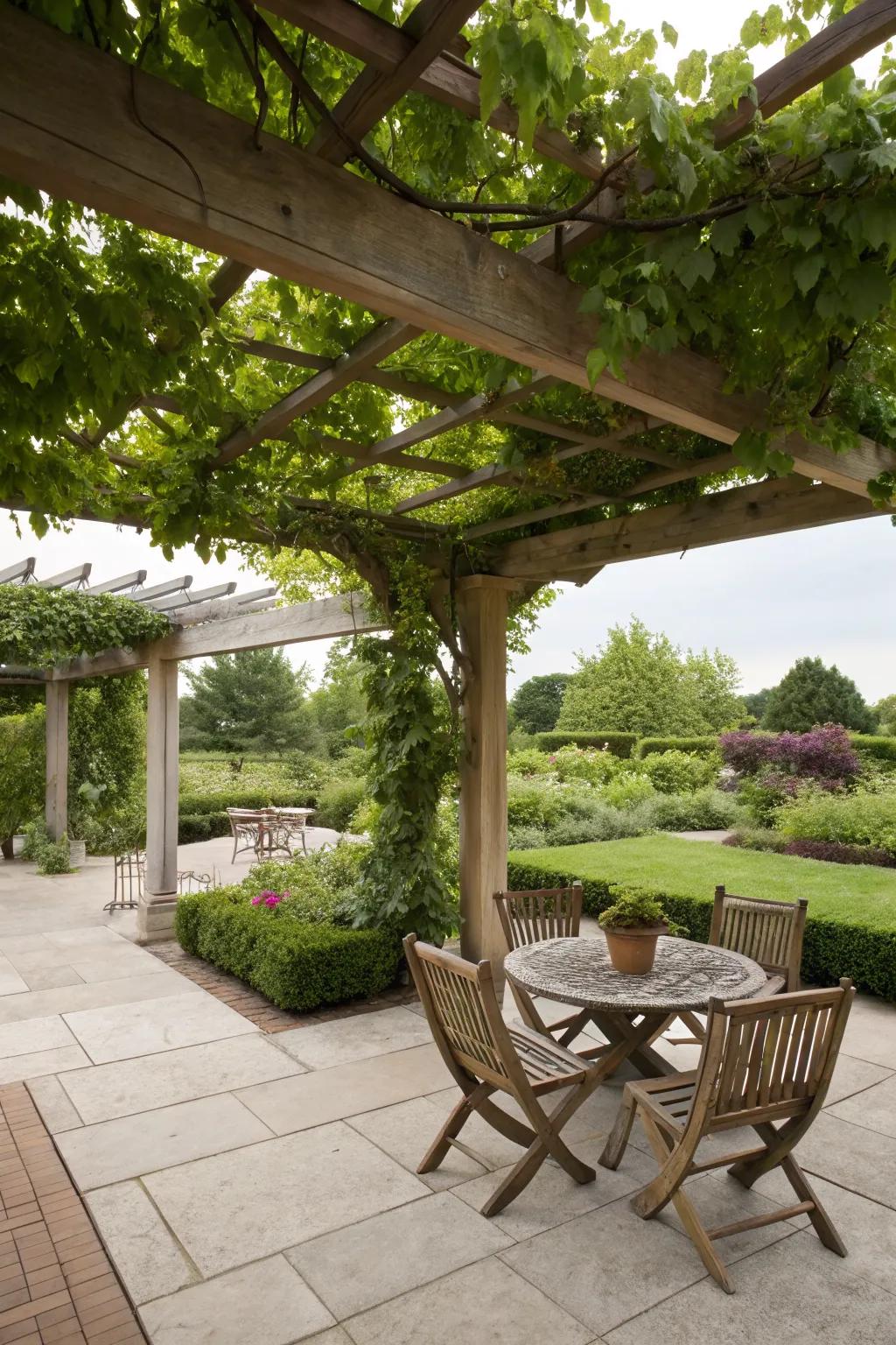 Pergolas offer shade and an elegant architectural element.