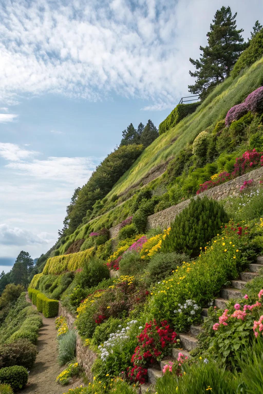 Diverse landscaping adds beauty and prevents erosion.