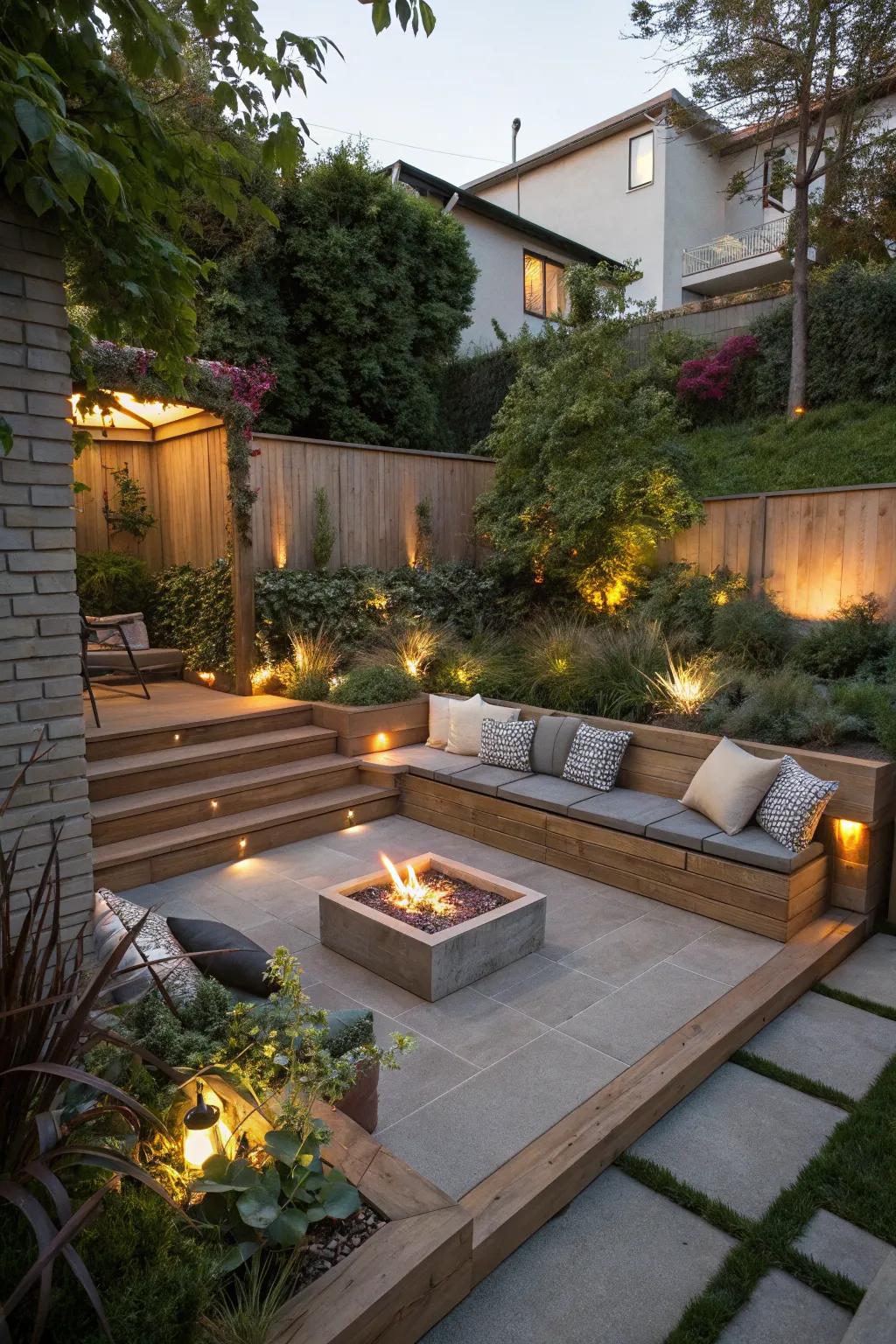A fire pit transforms your terrace into a cozy lounge space.