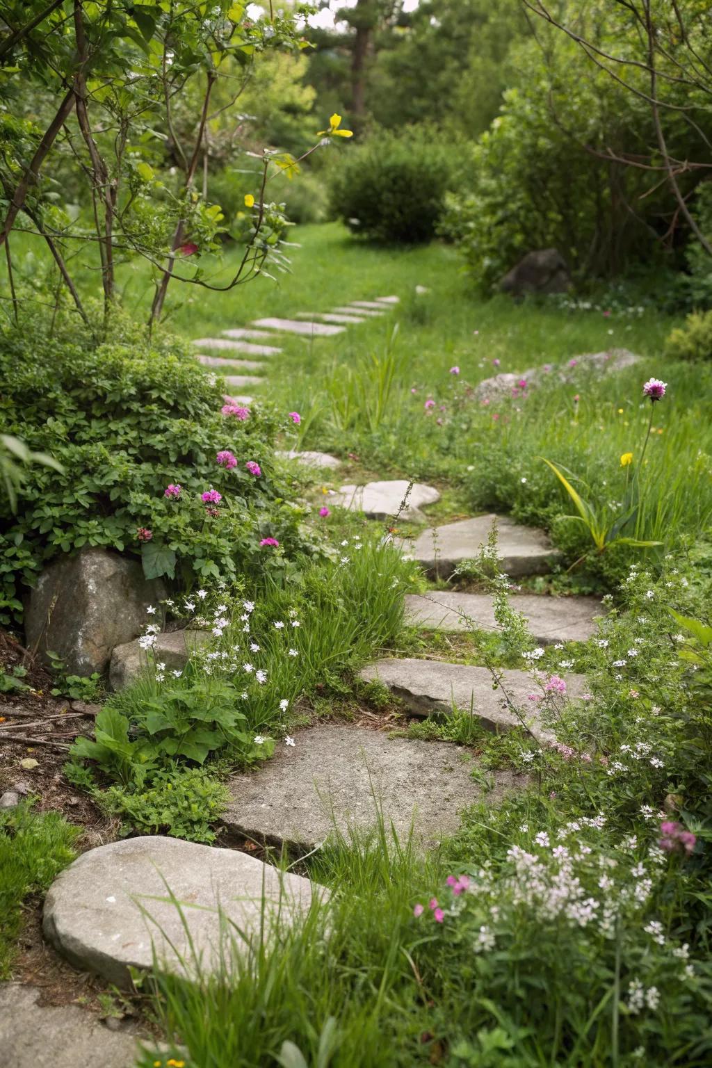 Stones that blend with nature enhance garden harmony.
