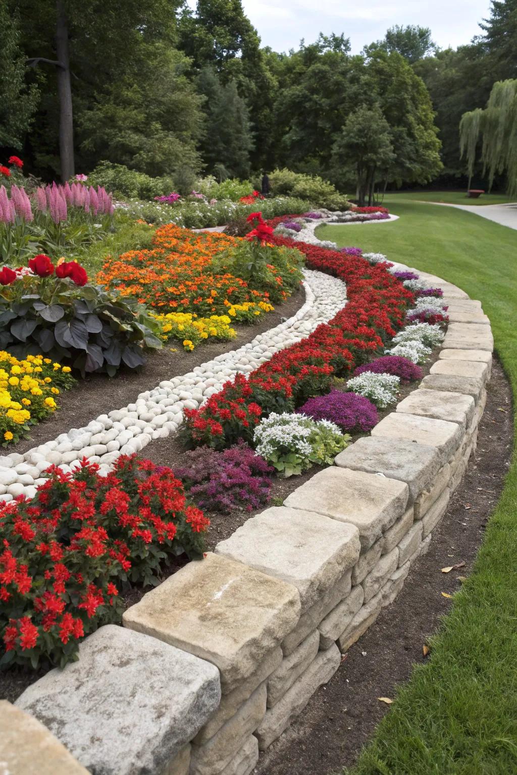 Contrasting stone colors create eye-catching borders.