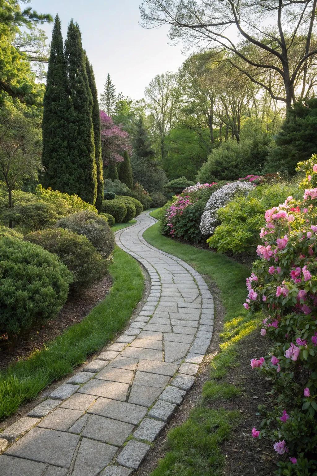 Enchanting curved stone pathways.