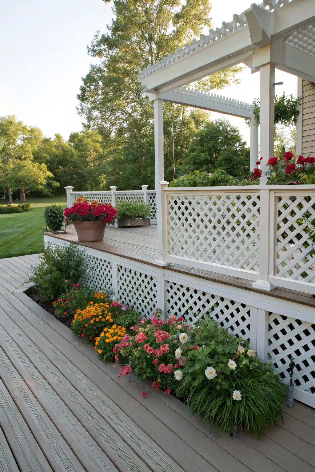 Lattice skirting adds charm and functionality to under-deck storage.