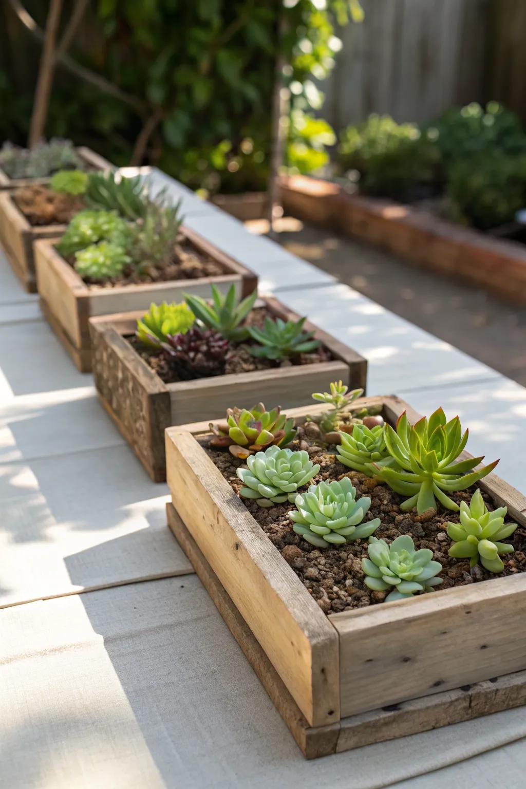Compact wooden boxes for a minimalist garden
