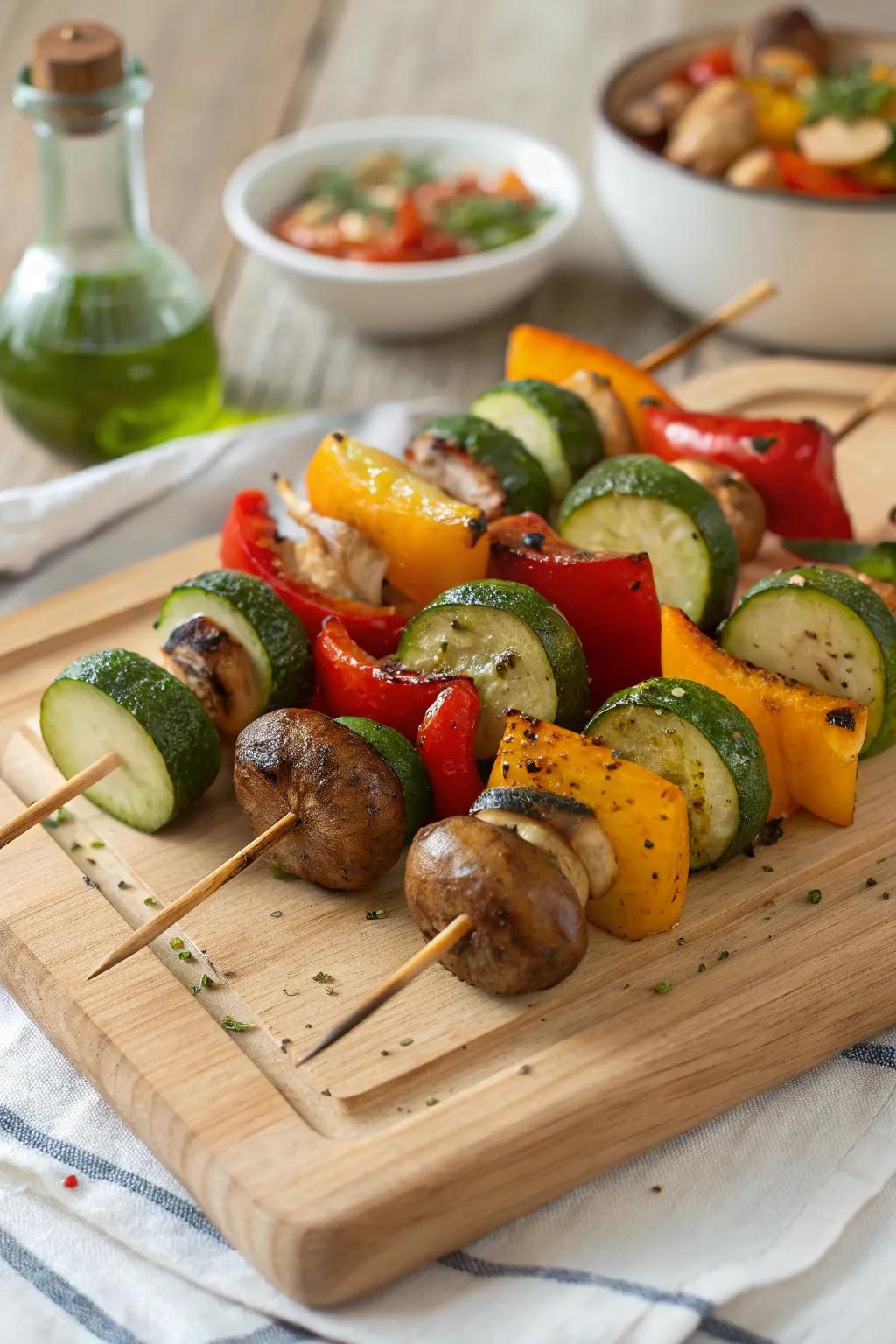 Colorful veggie skewers, a festive addition to any barbecue.
