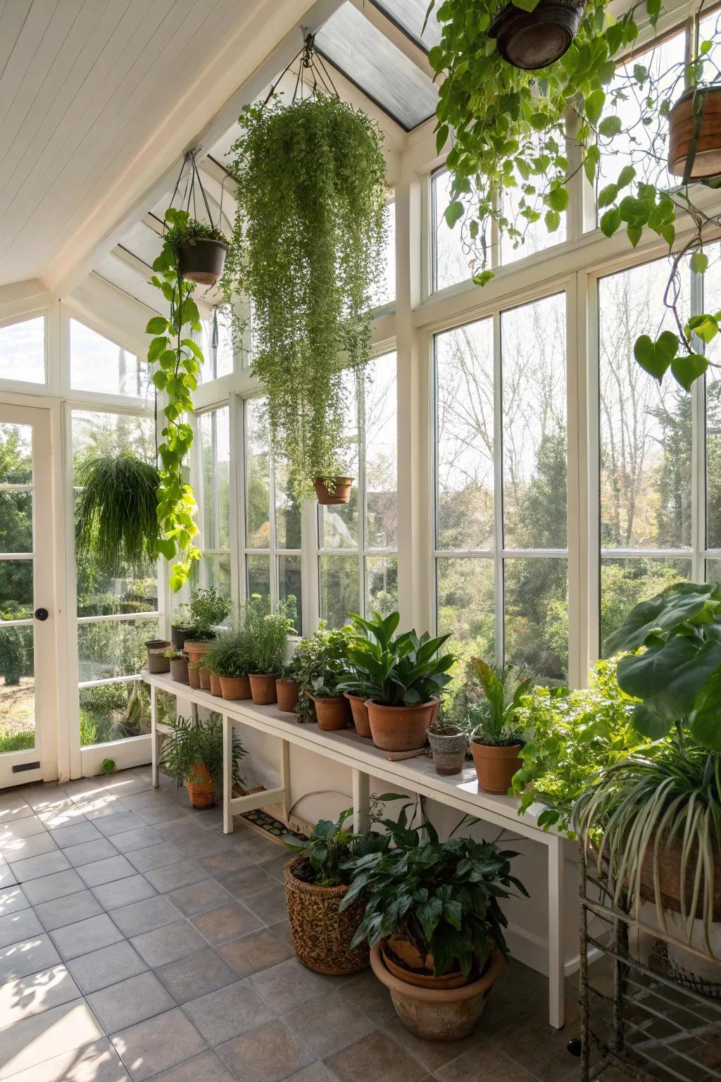 Plants enhance the natural vibe of a sunroom.