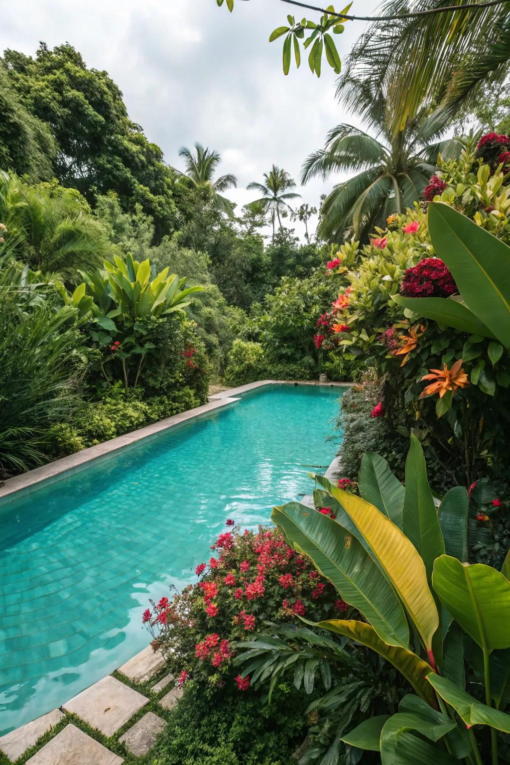 Turquoise tiles bring a playful and vibrant feel to your pool.